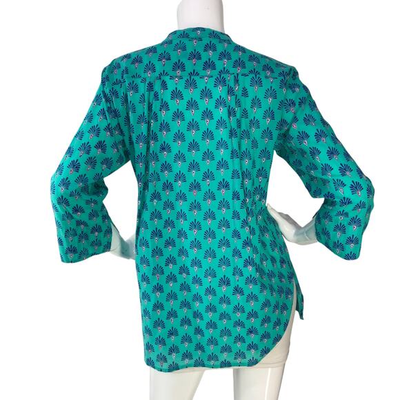 Roller Rabbit Womens Size M Top Checha Arles Shirt Tunic Split Neck 3/4 Sleeve - Picture 7 of 16